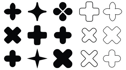 Set Of Geometric Shapes In Black And White Crosses And Stars