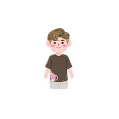 Charming Cartoon Boy with Subtle Pink Creature T-Shirt Design
