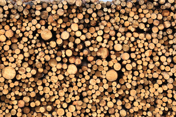 Stacked firewood as background. Heating house in winter