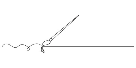 Continuous one line drawing of paint brushes. Single line art paint brushes hand draw graphic illustration 