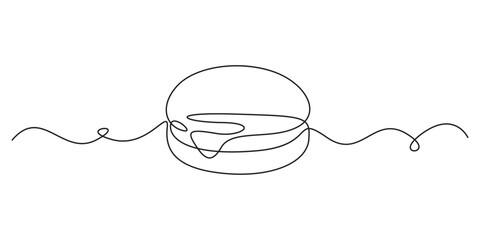 Obraz premium Burger continuous line drawing. Minimalist food concept isolated on white background. Graphic illustration