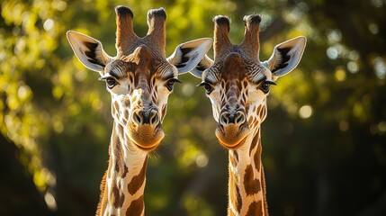 Obraz premium Two giraffes close up portrait wildlife photography giraffe animal nature safari africa zoo giraffe headshot