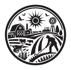 Farming logo silhouette isolated on white background. Vector illustration.