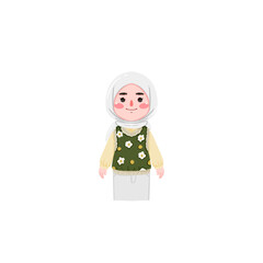 Smiling Girl in Floral Vest and White Hijab, Flat Illustration