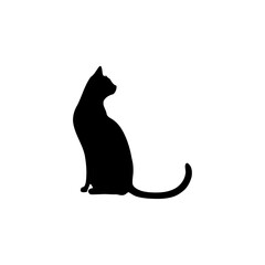 A black and white vector silhouette of a playful cat pouncing forward with its front paws extended on a white background