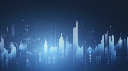 Futuristic blue and silver gradient with abstract finance and data symbols, modern business background