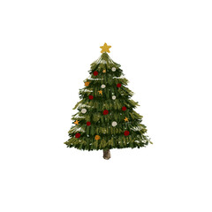 Snow-dusted Christmas Tree with Gold Star and Festive Ornaments