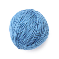 Soft light blue woolen yarn isolated on white