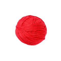 Soft red woolen yarn isolated on white