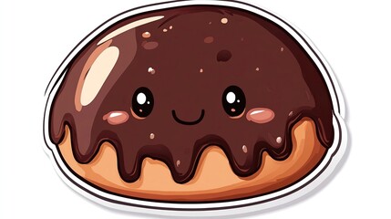 Cute cartoon chocolate donut with happy face.