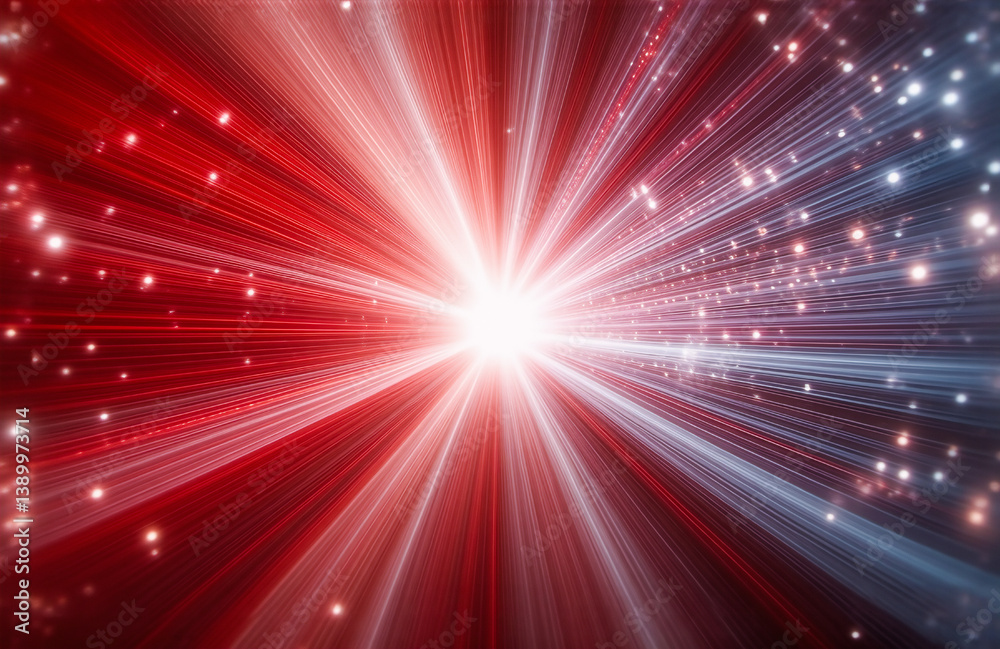 Leinwandbilder a burst of bright light emanates from the center, casting red and blue rays outward, with sparkling 