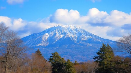 Fototapeta premium Majestic Mount Chokai's Winter Majesty: A Breathtaking View