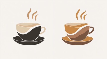 Two coffee cups, hot drink, cafe.