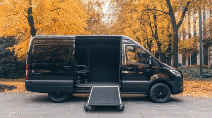 Obraz premium Black Wheelchair Accessible Van Parked in Autumn