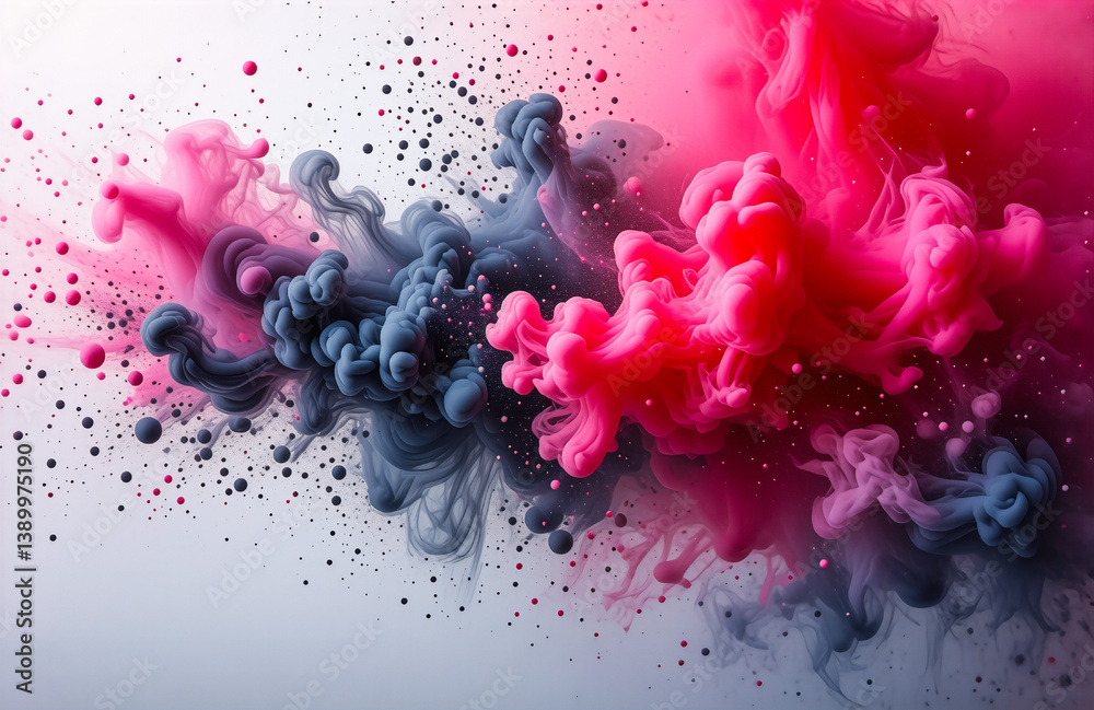 Aufkleber vibrant pink and dark blue plumes blend and swirl together creating an abstract smoky effect against