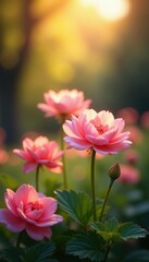 Obraz premium Softly glowing blooming flowers in a serene garden, flowers, peaceful, calmness