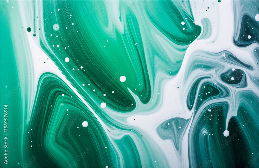 Leinwandbilder Green and white colors swirl together, creating a fluid, marbled texture. Dynamic blending forms an organic abstract pattern.