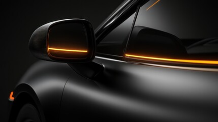 Luxury car, orange light, dark studio, advert
