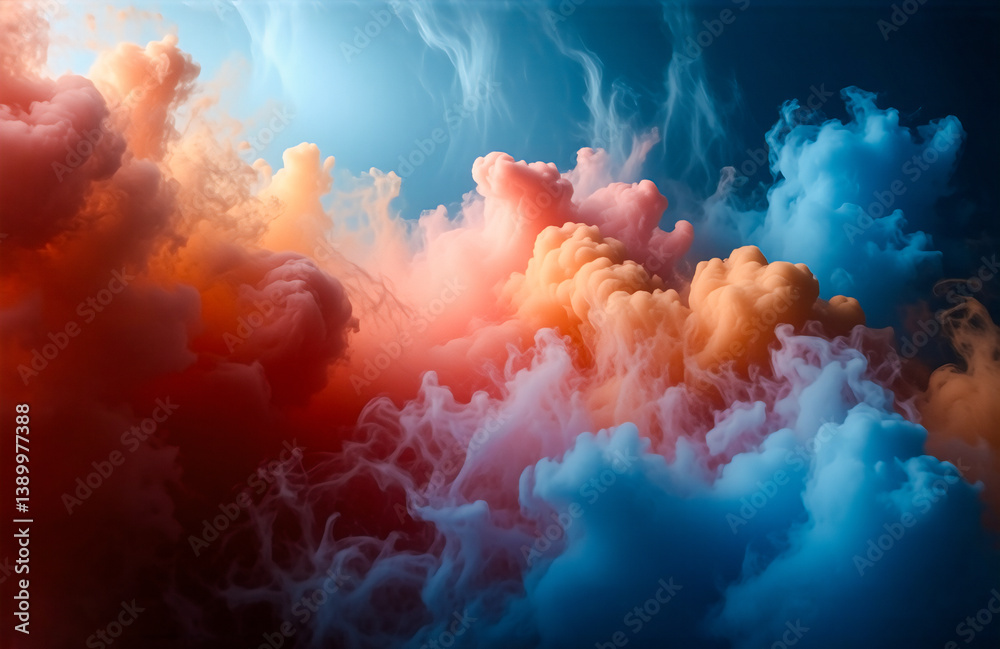 Poster dramatic sky with swirling clouds in vibrant shades of orange, pink, and blue. the clouds are dense 