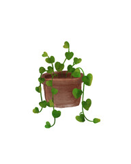 Heartleaf Plant in Terracotta Pot: Watercolor Illustration