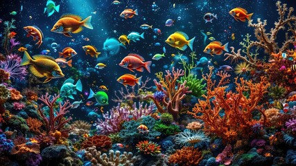 Fototapeta premium Fish images, fish in the aquarium, Lots of colorful fishes swimming in the water 