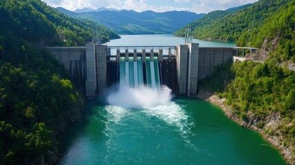 Fototapeta premium Majestic Hydroelectric Dam in Mountainous Region
