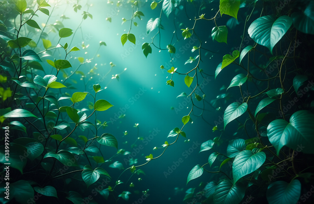 Aufkleber sunlight streams through dense green foliage, creating a serene and dreamy atmosphere. leaves in var