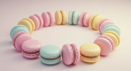 Obraz premium Pastel Macarons in a Circle: A Delightful Display of French Delights
