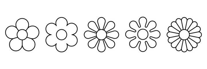 Flowers Icon Set. Black Color Flowers shape icon collection. Flowers Vector Icon in line style design. Vector illustration.