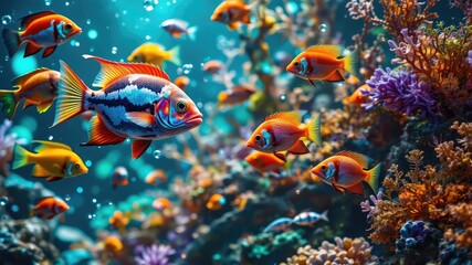 Fish images, fish in the aquarium, Lots of colorful fishes swimming in the water	