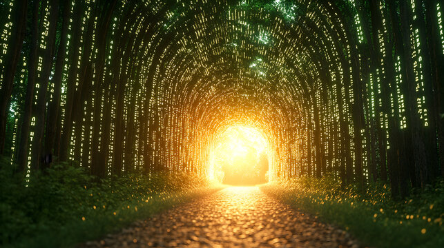 tunnel made of streaming binary code in motion 
