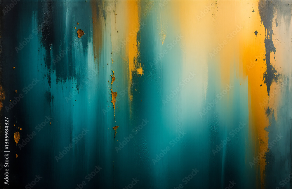 Poster Abstract painting featuring flowing washes of blue, yellow, and gold hues blending together. The artwork evokes a sense of fluidity and movement with its dynamic color transitions.