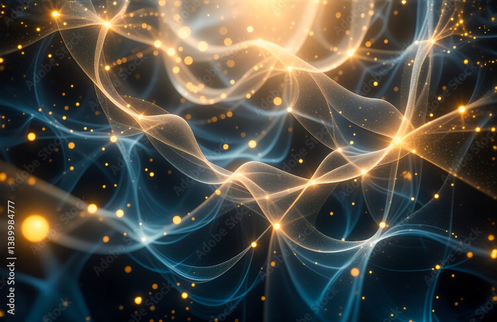 Aufkleber Abstract glowing network with blue and orange lines and dots on a dark background, resembling connections and energy flow.