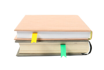 Books with ribbon bookmarks isolated on white