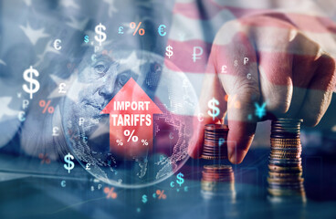 United States tariffs government import taxation,to increase the American economy.Industrial Tariffs growth.Import Trade Tariffs increase.Trade war policy in development.