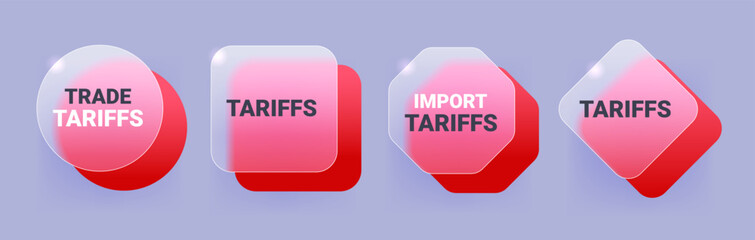 Red glass morphism trade tariffs icon badge set. Template vector signs
