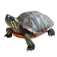 Fototapeta premium Colorful Turtle with Unique Shell Pattern Resting on Bright Surface on white background