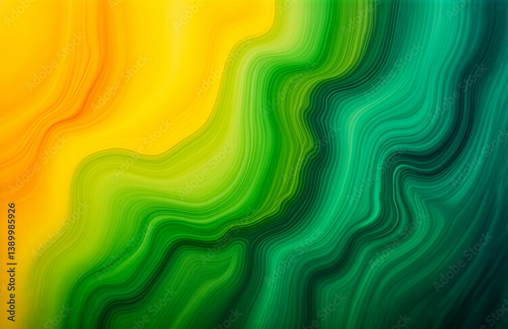 Poster Abstract flowing background featuring a smooth gradient of yellow and green hues. The colors blend seamlessly with wavy lines, creating a fluid and artistic texture.