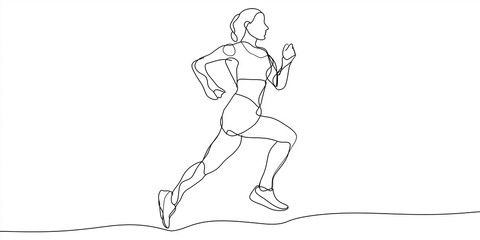 Continuous line drawing of athlete running, minimalist sport illustration
