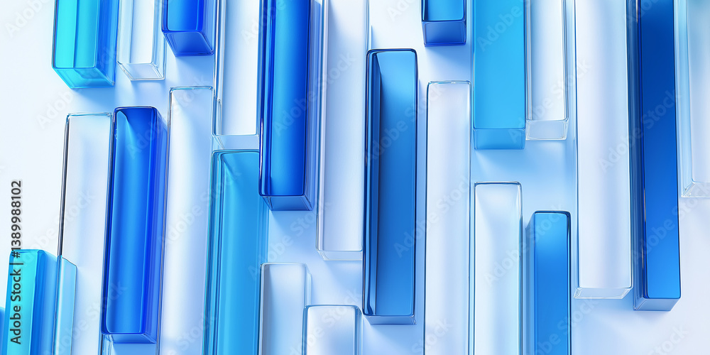 Poster Blue and transparent glass parallelepipeds creating an abstract pattern