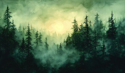 Fototapeta premium ethereal ink wash forest,