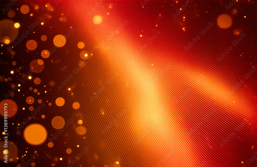 Poster Abstract fiery backdrop with warm red and orange hues. Bokeh lights add depth and blur to the bright, glowing background, creating a vibrant and energetic feel.
