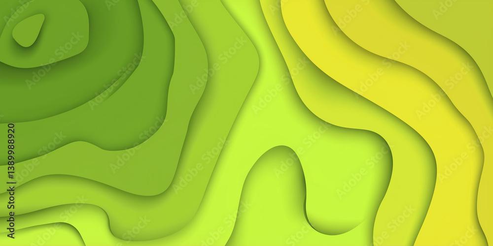 Poster green and yellow abstract paper cut background creating wavy shapes