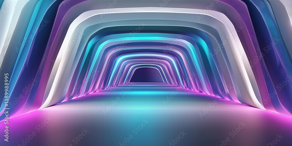 Poster glowing neon tunnel creating a futuristic and modern corridor