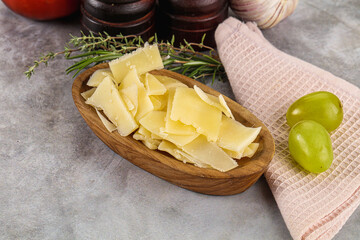 Parmesan cheese slices in the bowl