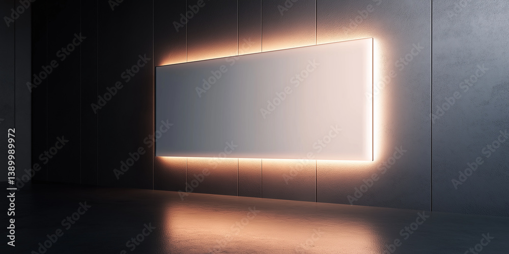 Poster Empty frame illuminated by backlight creating modern ambience in gallery