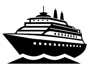 Obraz premium Cruise Ship Silhouette Vector & Ocean Travel Icon SVG