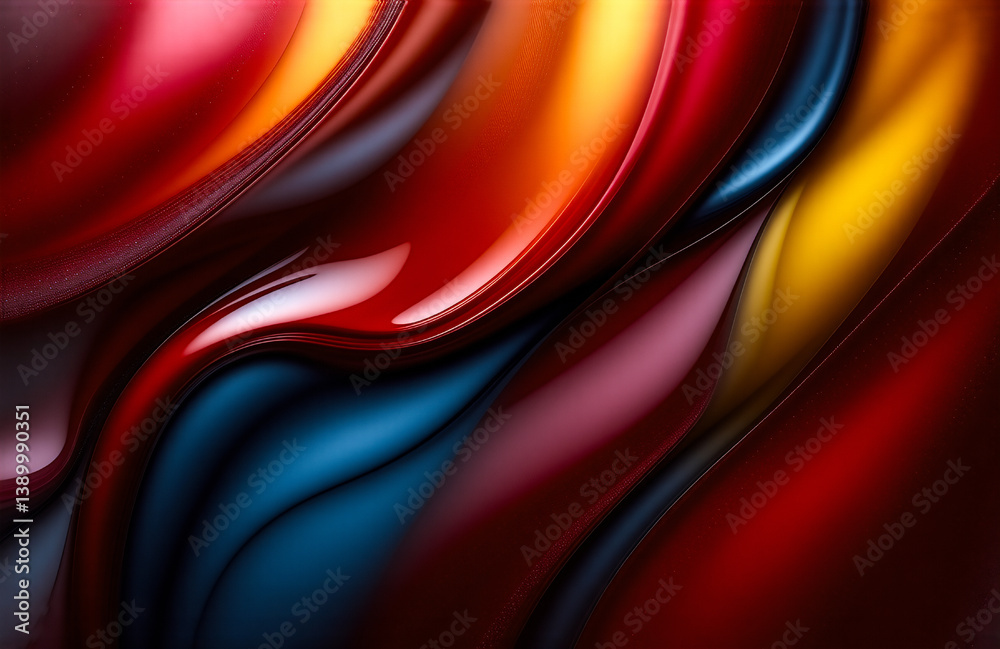 Poster Vibrant colors blend in abstract flowing shapes, creating a dynamic and glossy design with smooth transitions and rich textures.