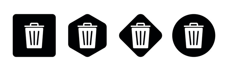 Trash Bin Set on White Background. Vector Solid Delete Symbol in Flat Design Style. Recycle Bin, Rubbish, Garbage Sign.
