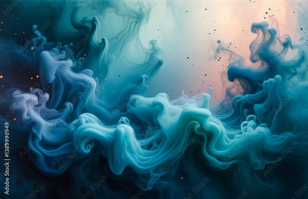 Poster ethereal blue smoke swirls on dark backdrop, creating a dreamy abstract atmosphere.